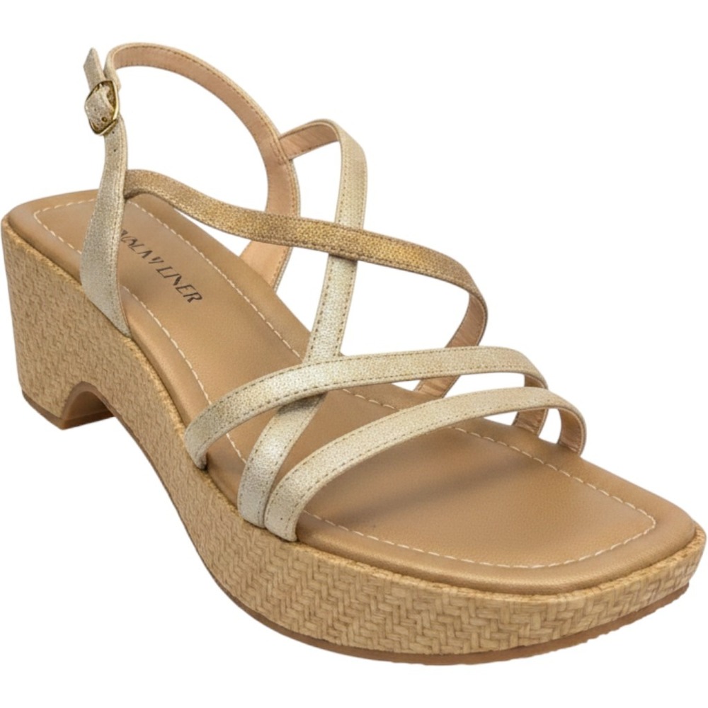 Donald Pliner Rosalie Wedge Sandals 10 Gold Metallic Leather Slingback Sandles